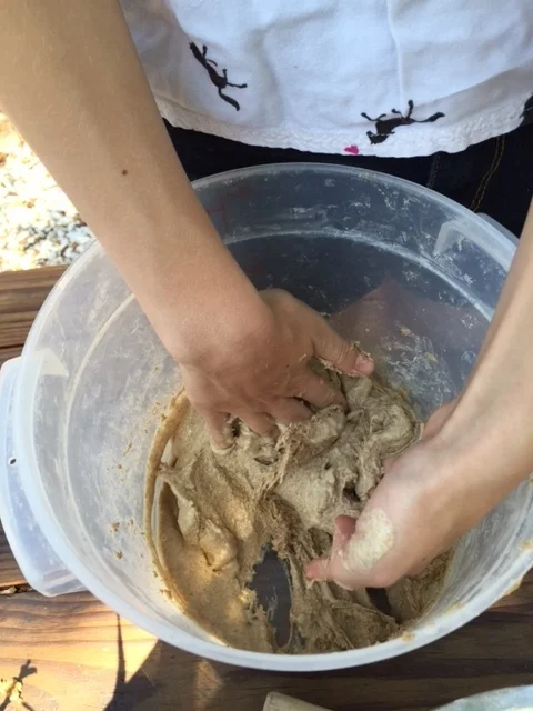 &nbsp; &nbsp; &nbsp; &nbsp; &nbsp; &nbsp; &nbsp; &nbsp; &nbsp; Making dough, hands thick with yeast, flour and salt. &nbsp;
