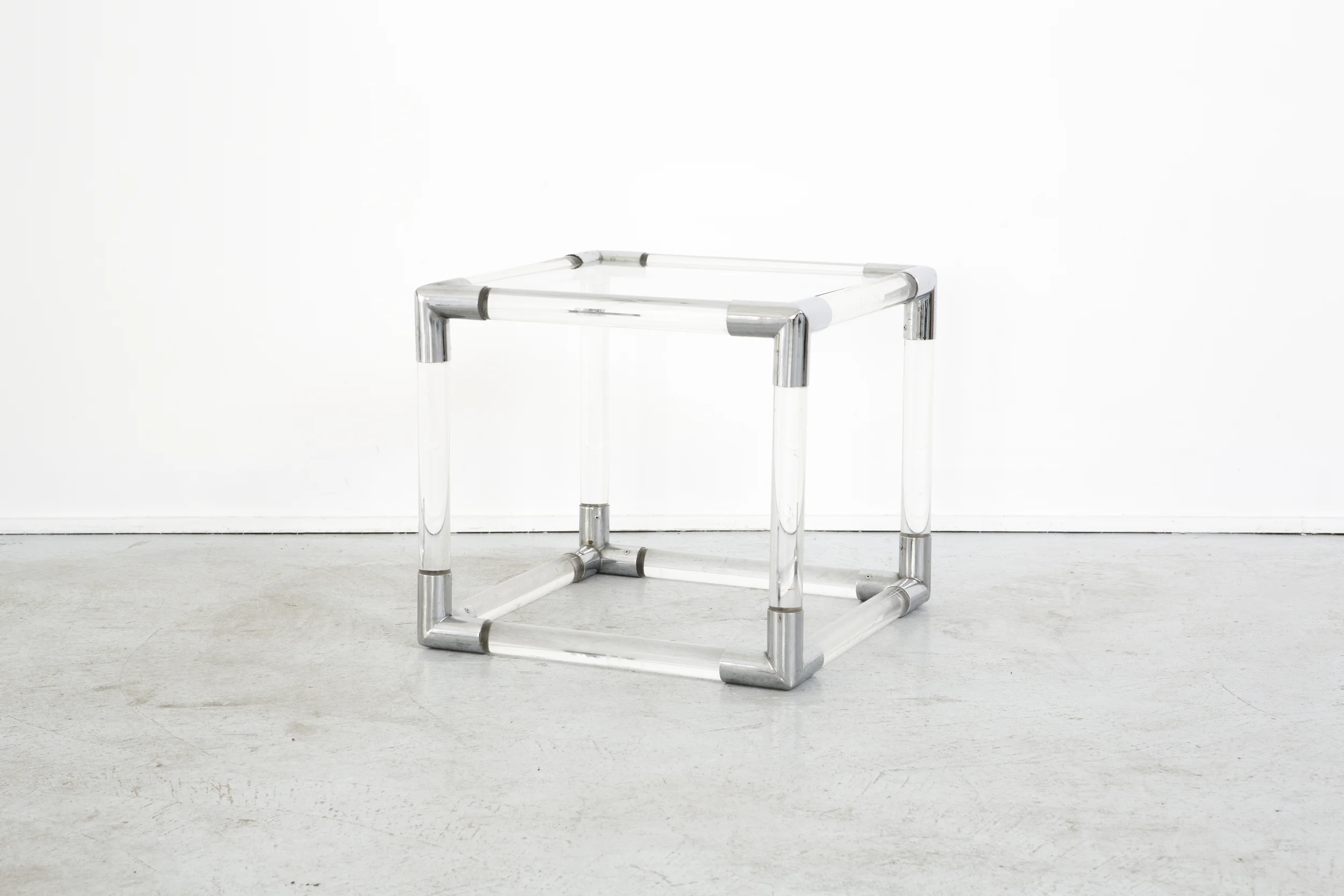 GLASS + LUCITE CUBE TABLE
