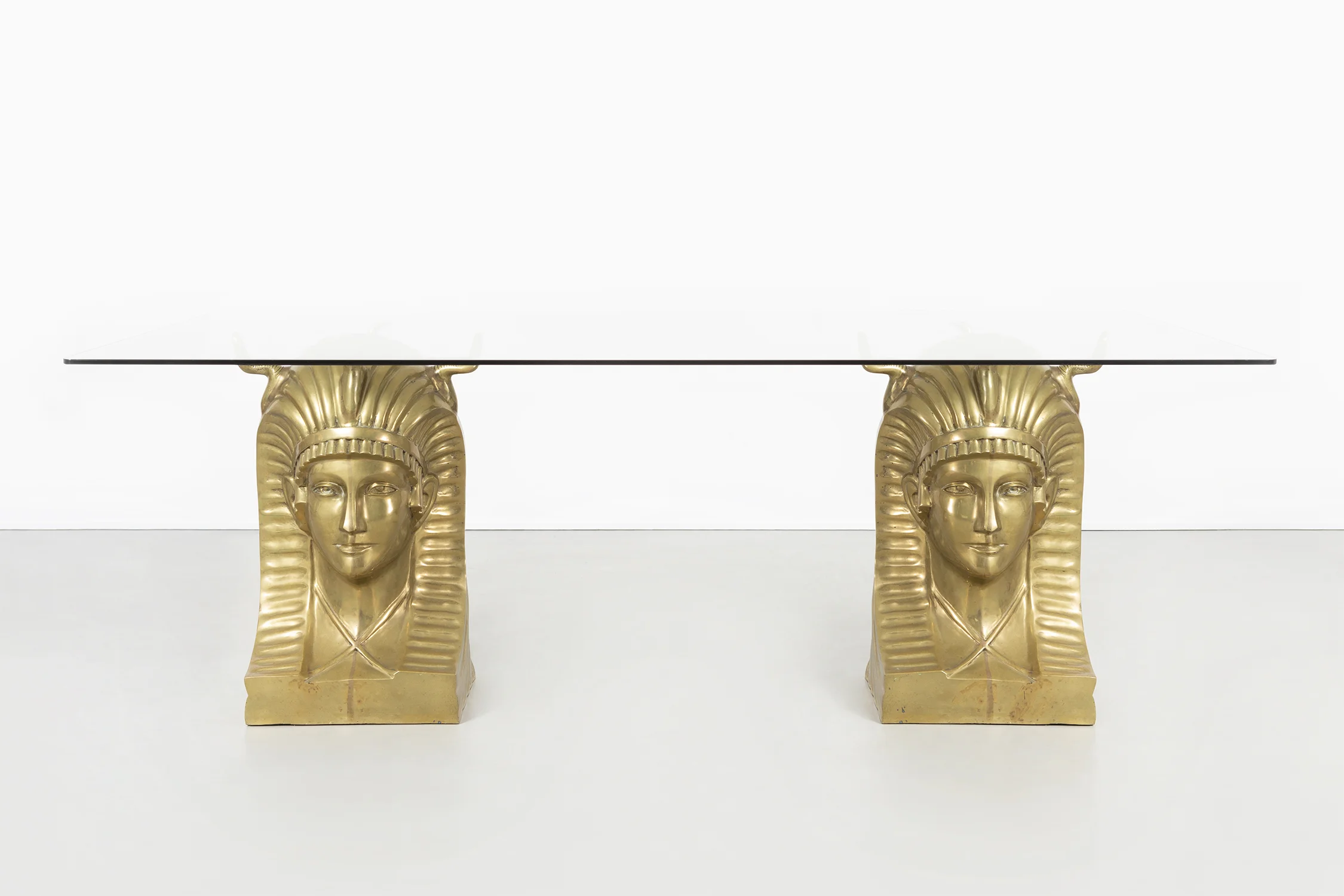 MONUMENTAL BRASS PHARAOH'S HEAD TABLE