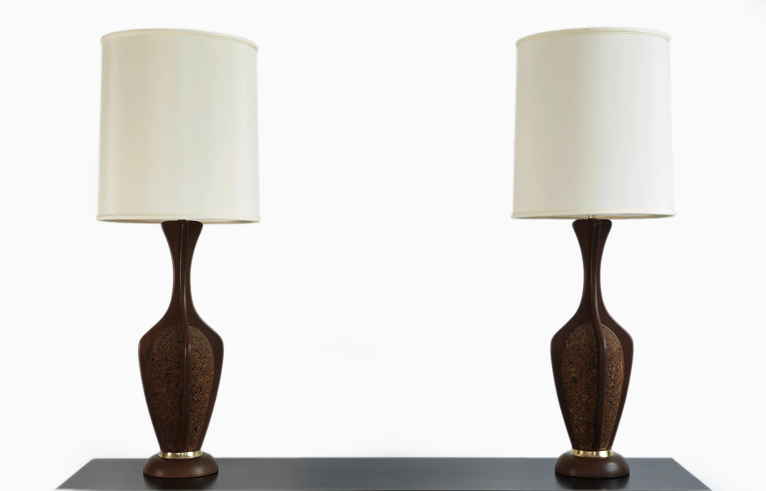 CORK + TEAK + BRASS LAMPS