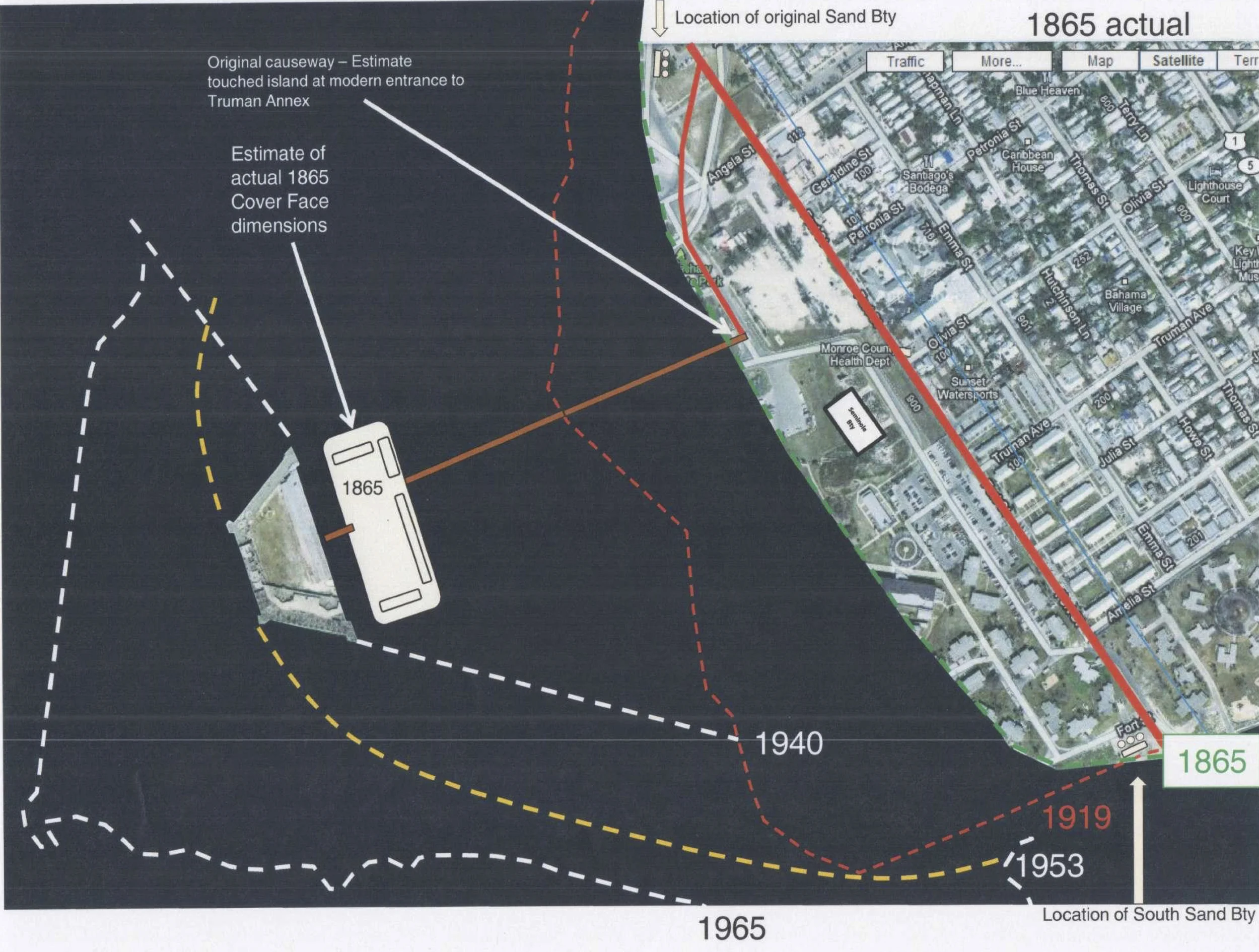 Depicts Fort Taylor area as it would have been in 1865. 