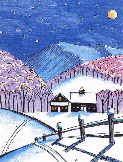 Winter Evening Rendering Farm