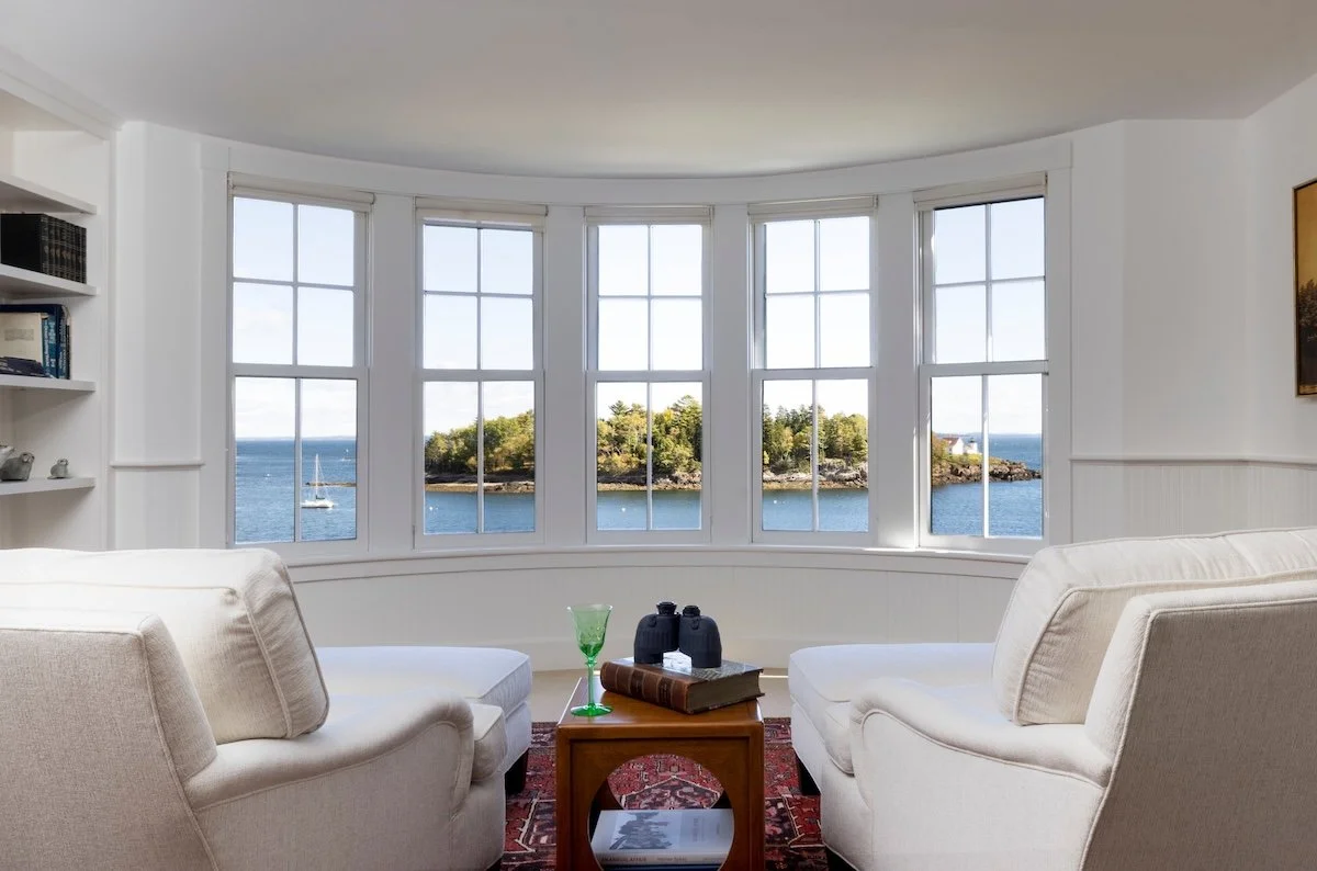 Coastal interior design living room photography Camden Maine by Heidi Kirn