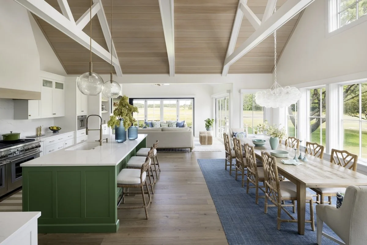 Open concept kitchen interior design Kennebunkport Maine by Heidi Kirn Photography
