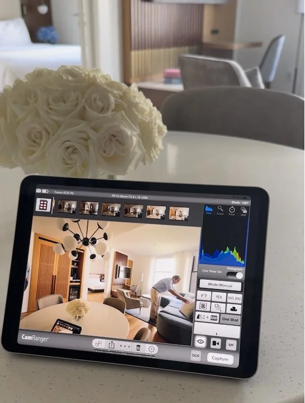 Ipad using cam ranger on a hotel photoshoot