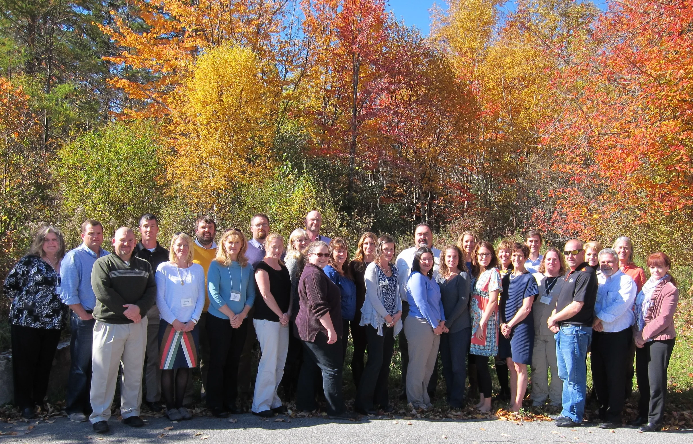 Front row: Todd Lamarque - Lancaster School, Shelley Koehler - Lafayette, Erica Sieberg - Lafayette, Danielle Whitcomb - Lakeway, Katherine Landry - Stark School, Tammy Fauteux - Berlin Middle School, Sue Greenlaw - Bethlehem School, Lorna Holcombe - Groveton Elementary, Michelle Fox - Groveton High, Stephanie Antonucci - Stratford, Janet Strauss (facilitator), Jackie Daniels - Lisbon, Daniel Mackin - Stratford, Mark Fiorentino - Colebrook Academy, and Elaine Sherry - Pittsburg. Back row: Sherri Gregory - Jefferson, Michael Berry - WMRHS, Greg Fillion - Littleton High, Eric Daffinrud - Lakeway, Kevin Carpenter - Berlin High School, Peggy Bromley - Lakeway, Christopher Blair - Edward Fenn, Shelli Roberts (Facilitator Intern), Roland Pinette - Berlin High, Bridget Gagne (Facilitator Intern), Kerry Sheehan - Profile, David Backler (Facilitator), Lisa Perras - Groveton High, and Martha Miller - SAU 3. Missing from photo: Paul Bousquet (Facilitator)