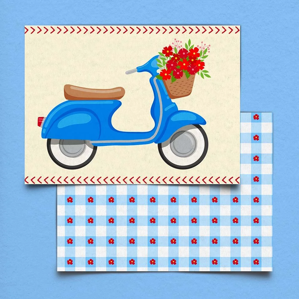 Vespa and Cute Gingham Pattern