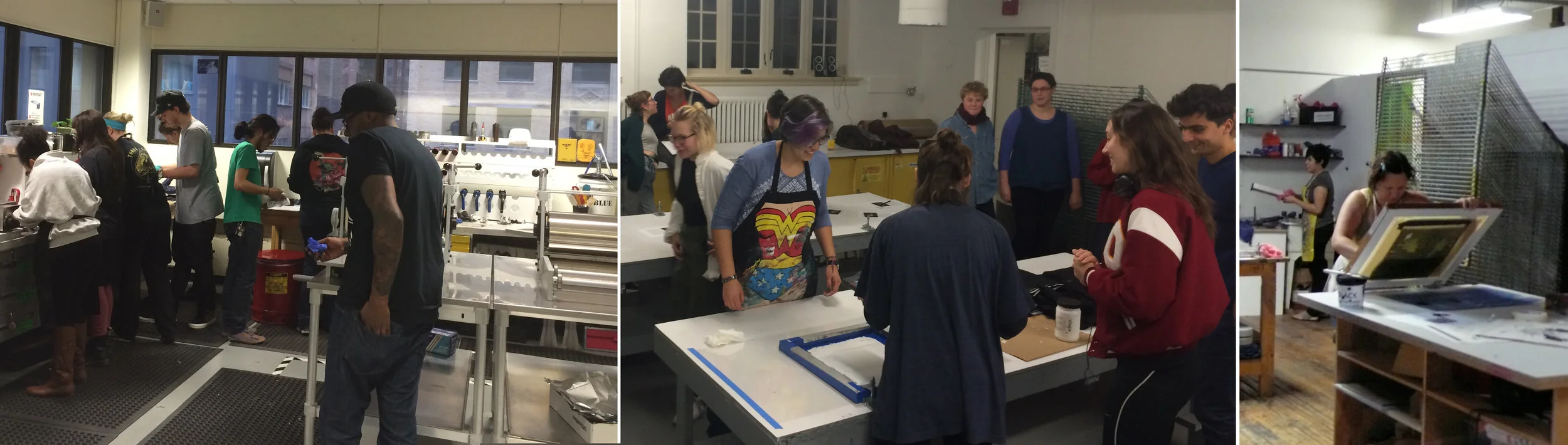 Printmaking shops at the City College of Chicago (Harold Washington College), Oberlin College, and Spudnik Press