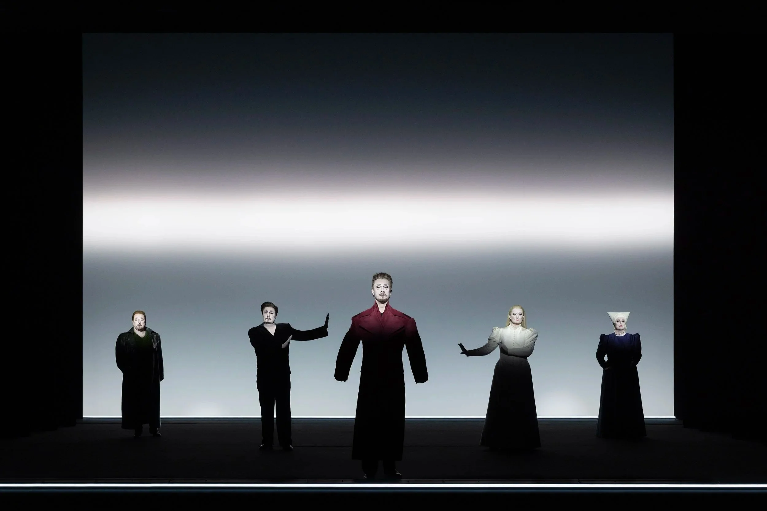 Act II - Jože Vidic (Kurwenal), Daniel Frank (Tristan), Peter Martinčič (King Marke), Magdalena Anna Hofmann (Isolde), Monika Bohinec (Brangäne)