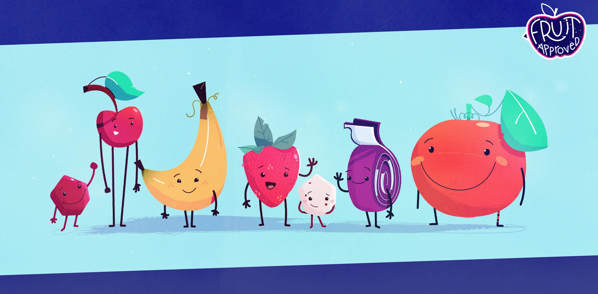 Early versions of the characters. Note the banana and orange are much sillier
