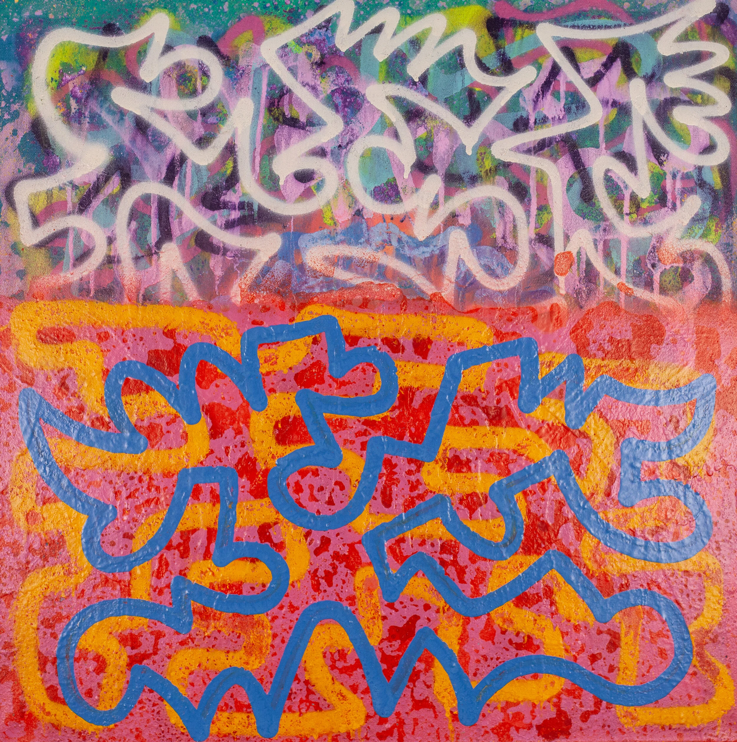 "Going over, and over again" 24 x 24 inches, Acrylic and spray paint on Canvas. $700.