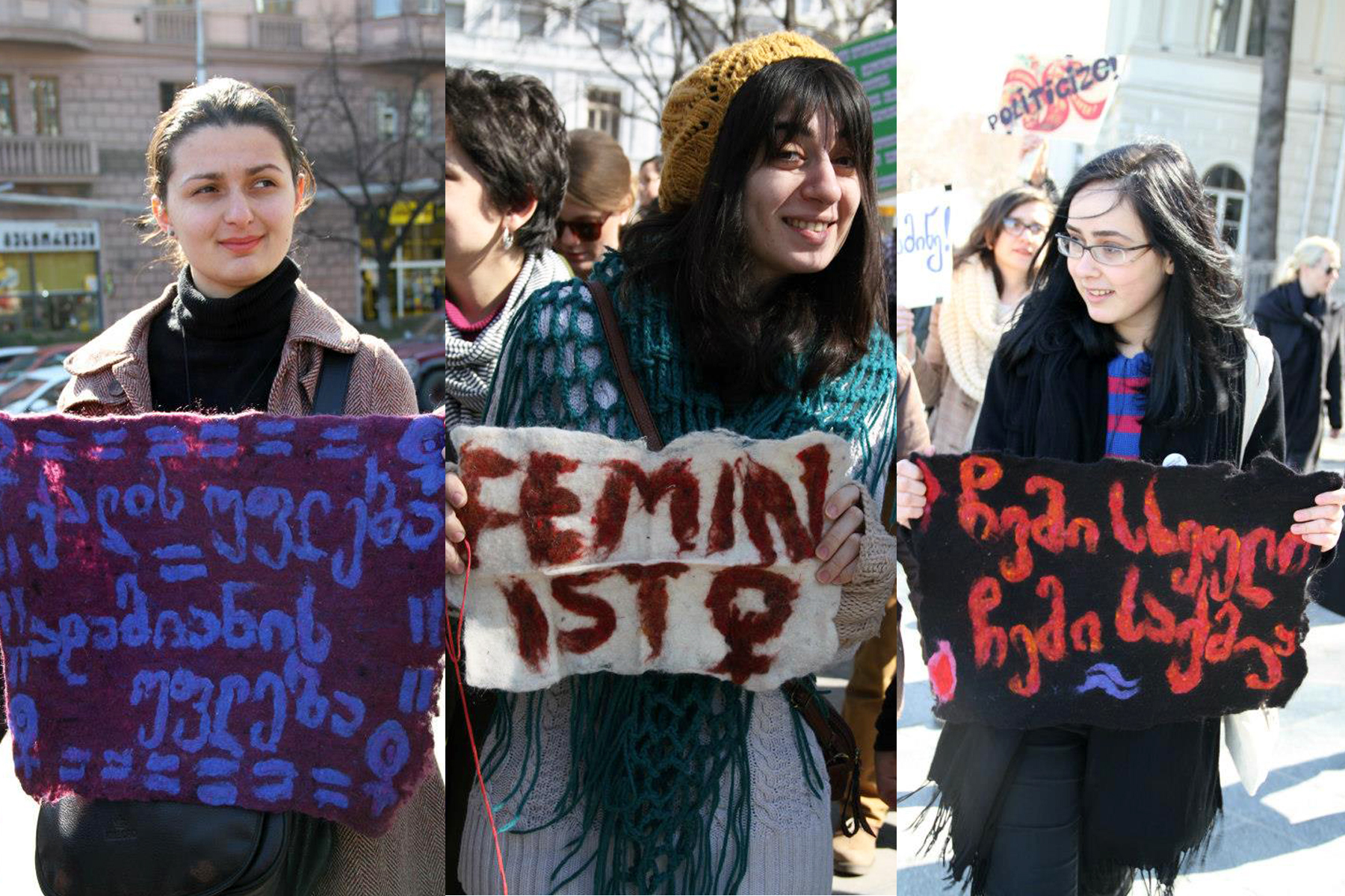   Tbilisi's first International Women's Day march with banners  