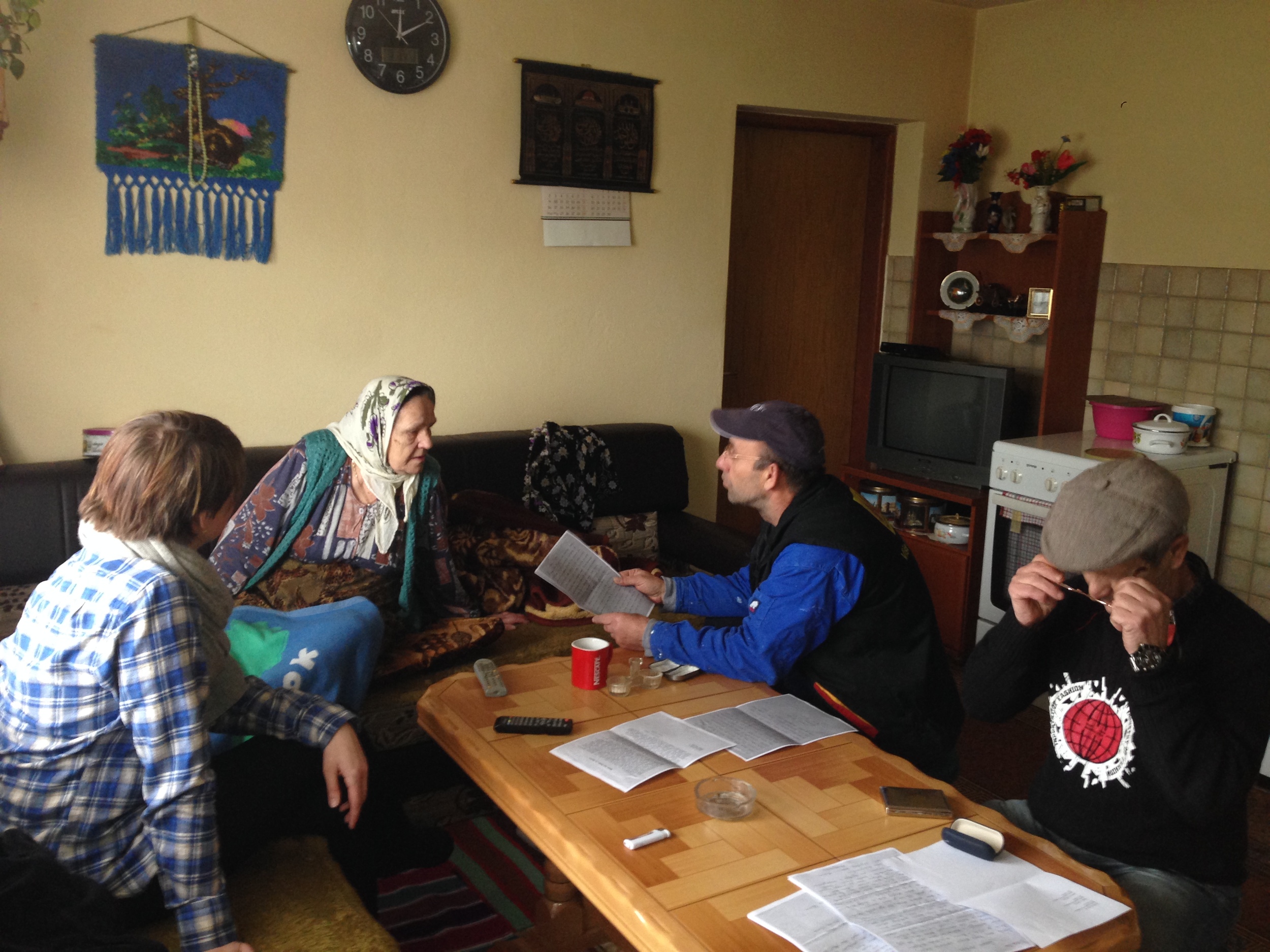   The letter, seen below, being read by her nephew at her home in Grapska.  