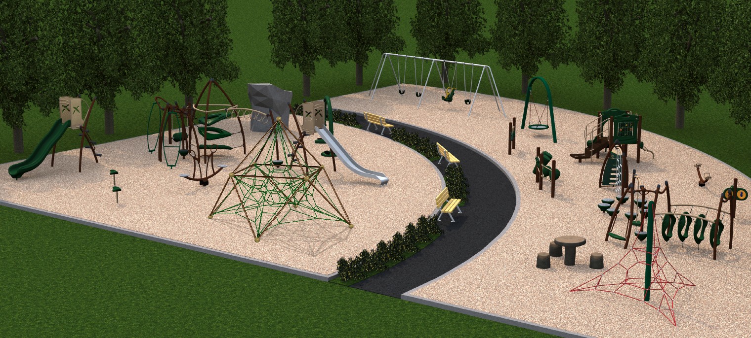 A visual representation of the playground to be built at Ron Duhamel Park. The final product could differ slightly from the image.