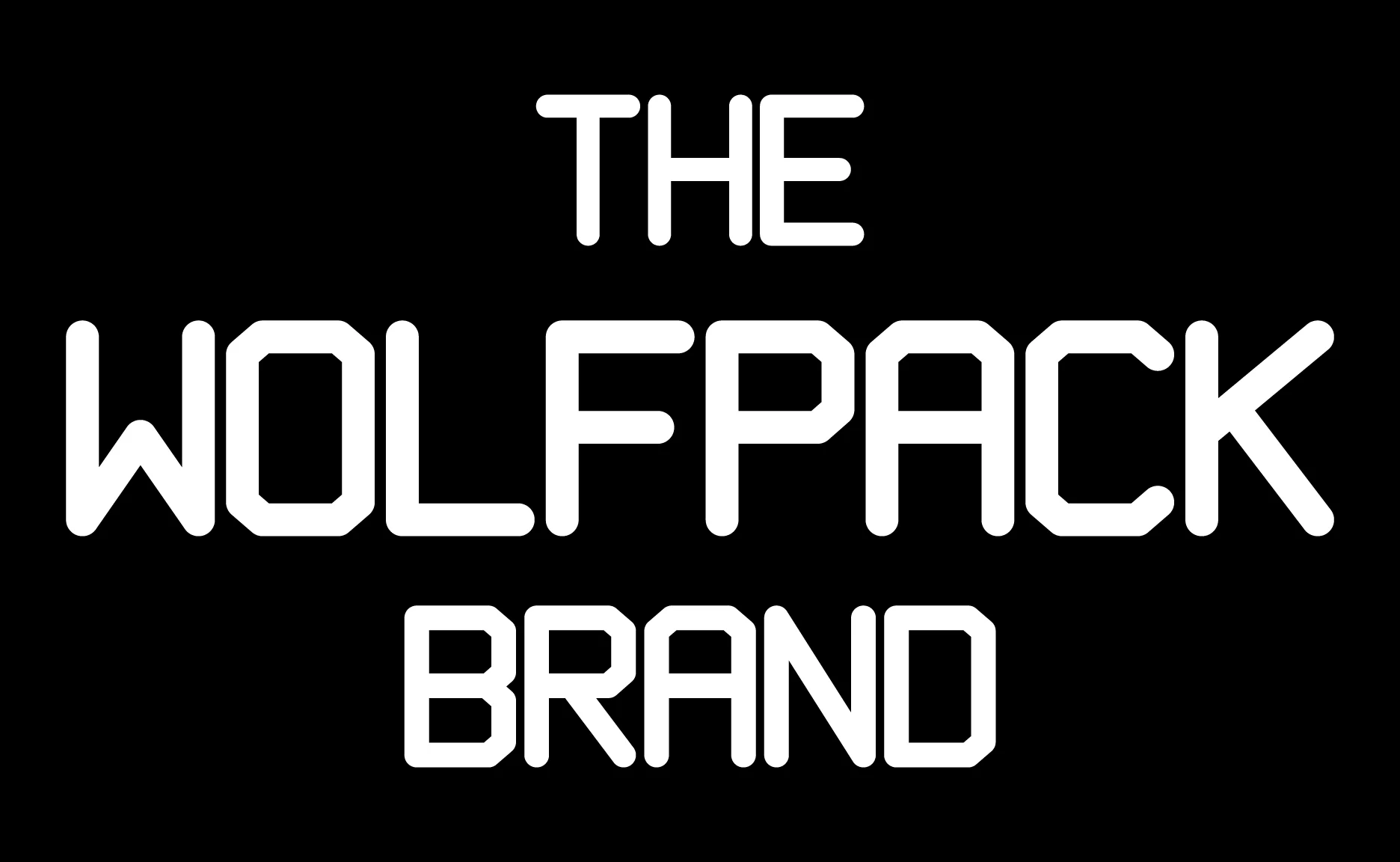 The Wolfpack Brand word logo. The font was created specifically for the Wolfpack to use on apparel and accessories for all of their featured merch and social media.