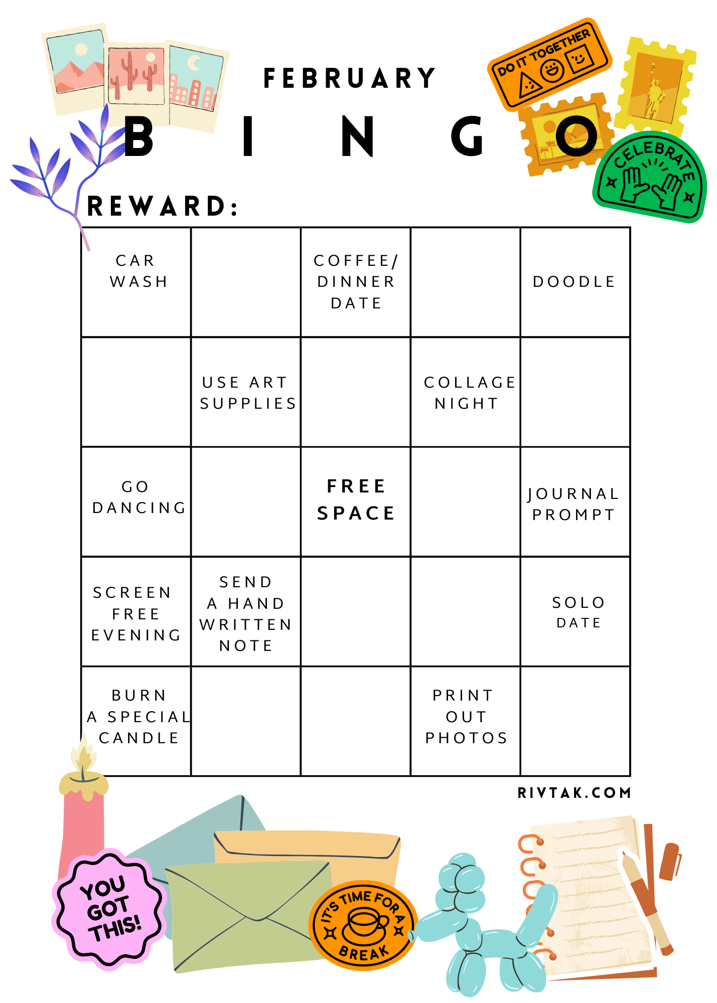 February Bingo Card- Half Blank