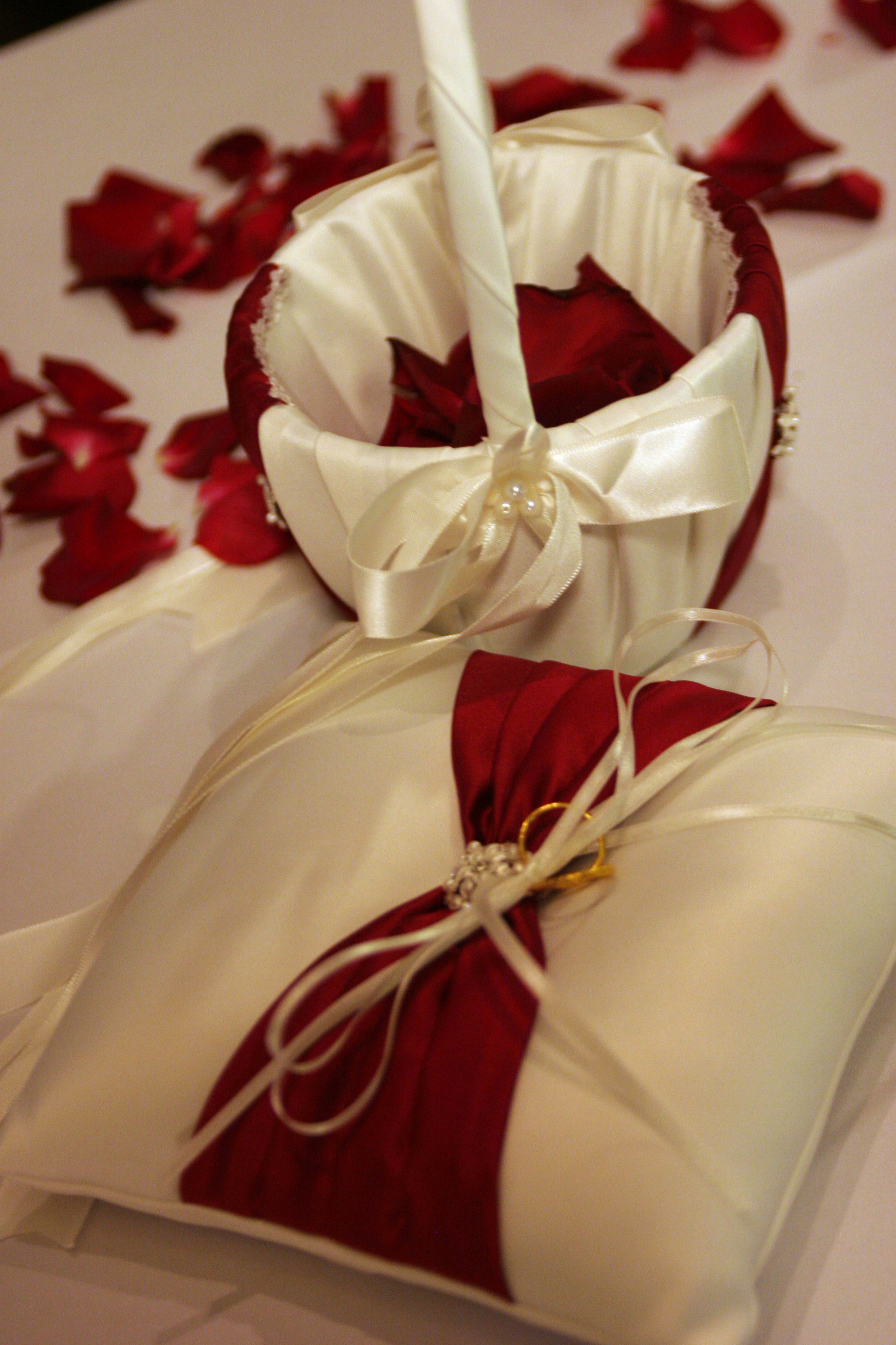 Ring pillows, petal baskets