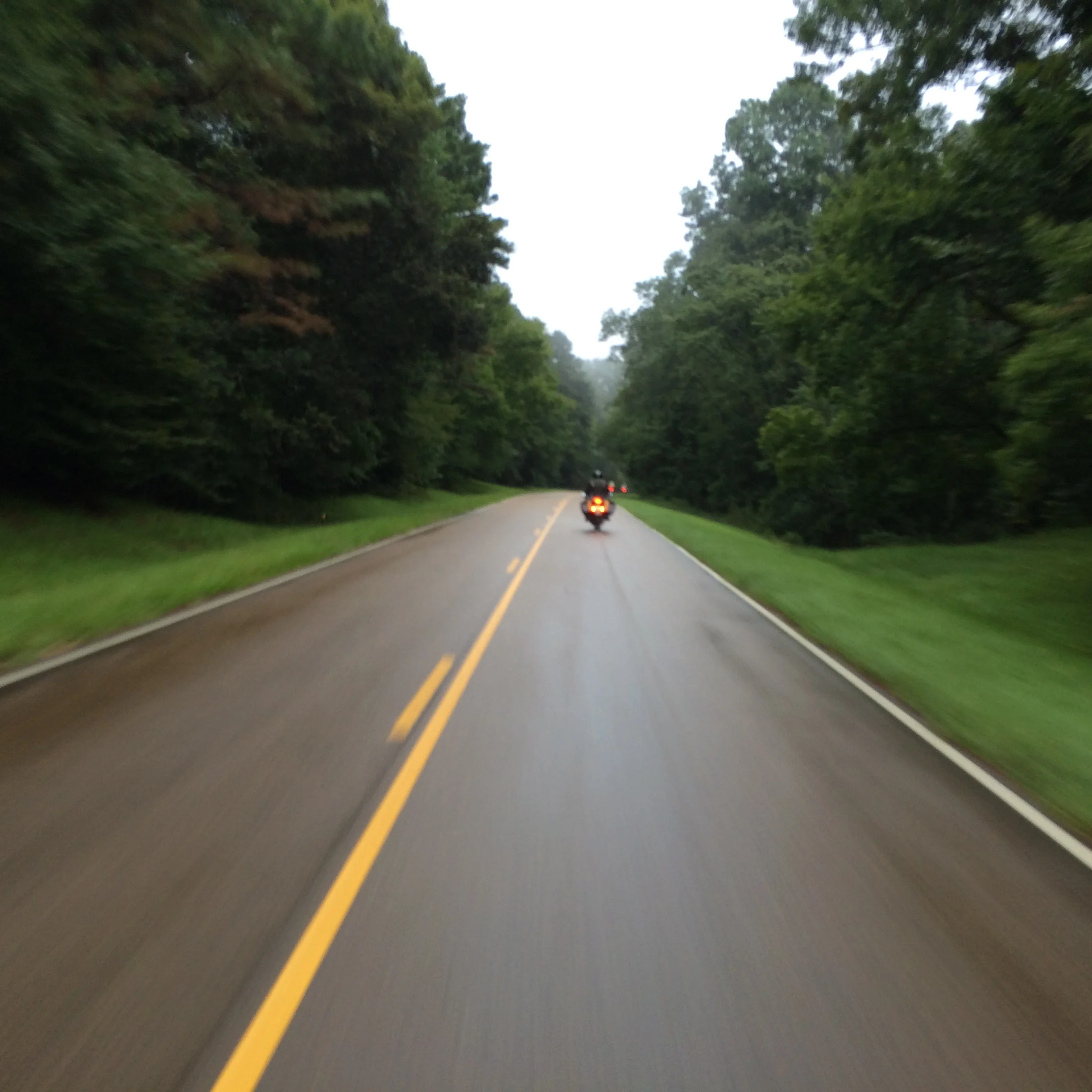 Riding the Natchez Trace on a rainy afternoon.