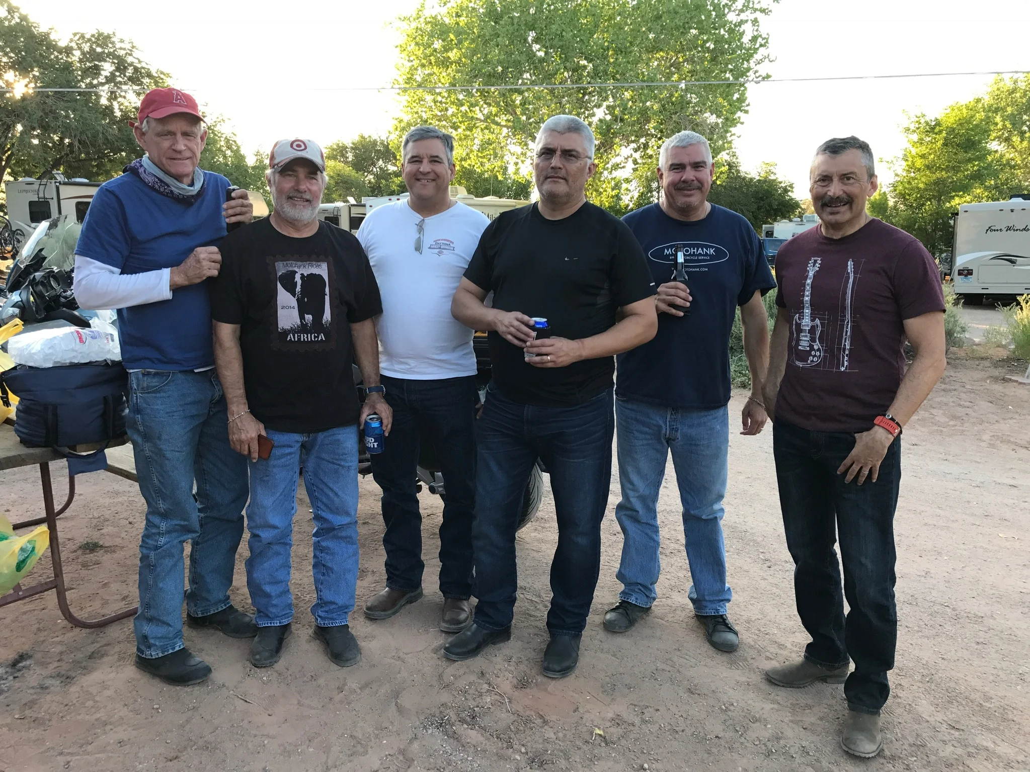 At the KOA Camp Grounds in Moab, Ut. L-R: Rob, Ricardo, Ed, Hiram, Albert, Marco. Not pictured are Tomas and David.