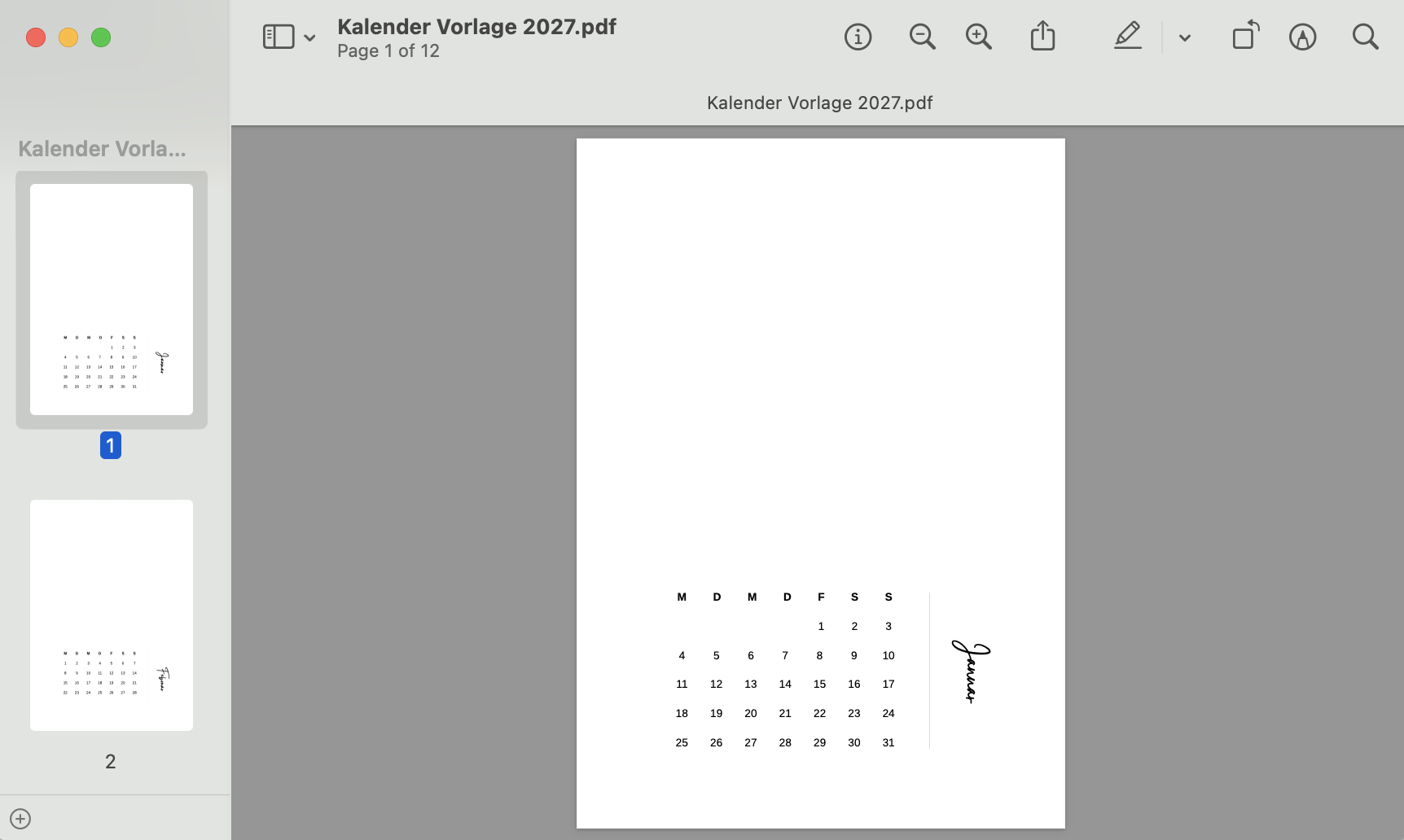 PDF Fotokalender Vorlage