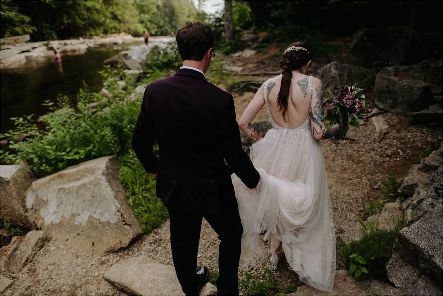 Tattooed Bride and Groom Wedding Portraits at Jackson Falls White Mountains New Hampshire - Jemima Richards - Jemima Richards