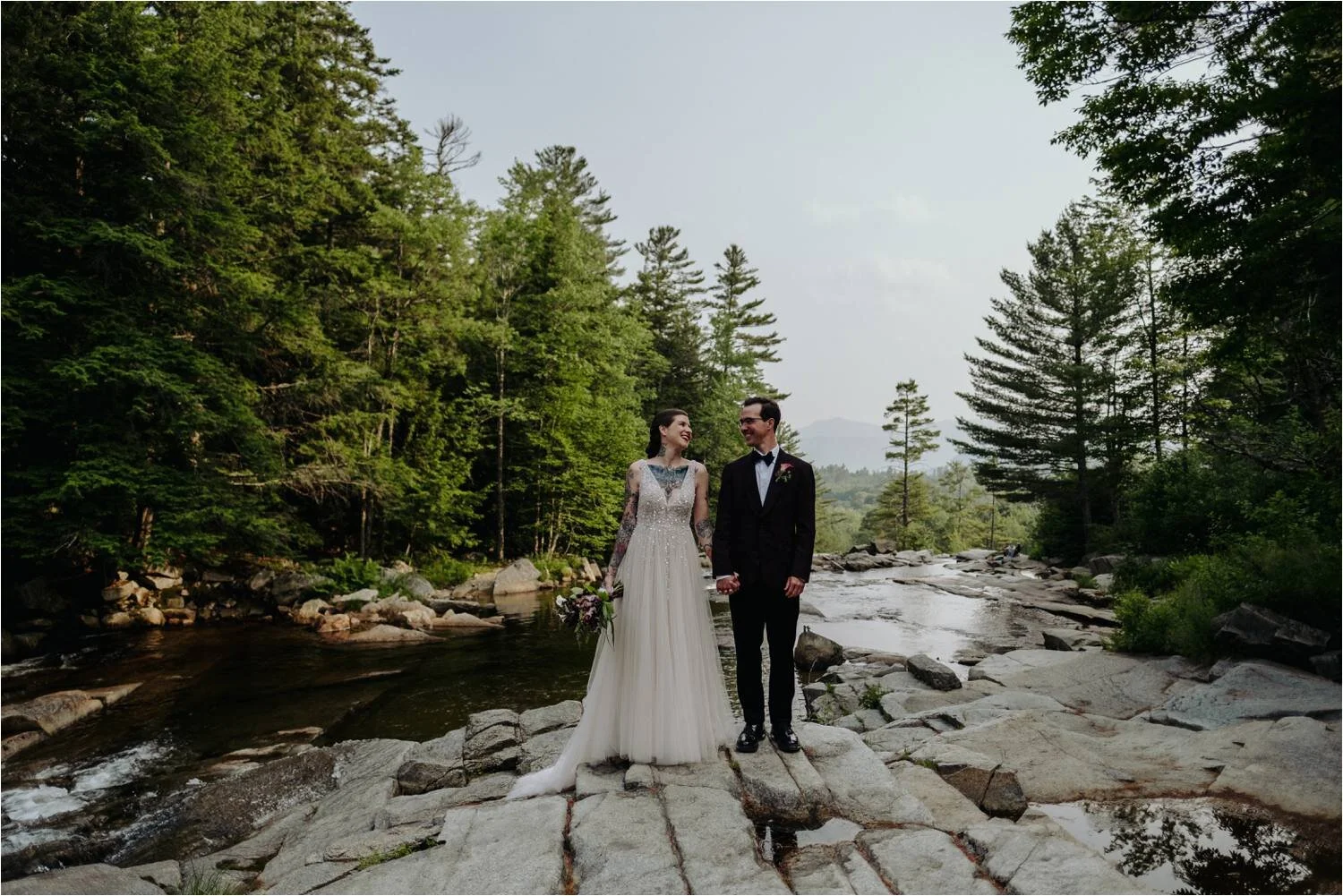 Tattooed Bride and Groom Wedding Portraits at Jackson Falls White Mountains New Hampshire - Jemima Richards - Jemima Richards