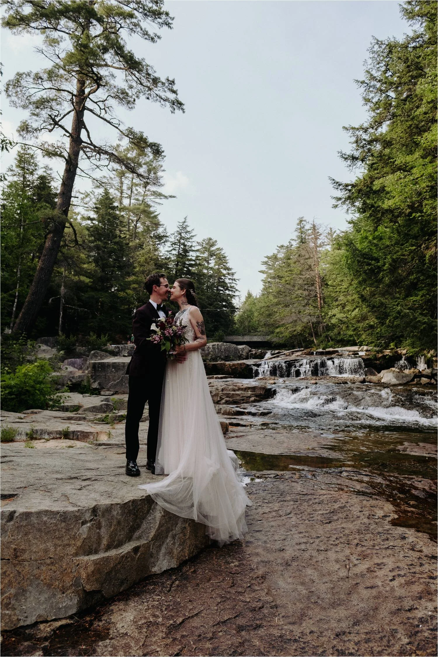 Tattooed Bride and Groom Wedding Portraits at Jackson Falls White Mountains New Hampshire - Jemima Richards - Jemima Richards