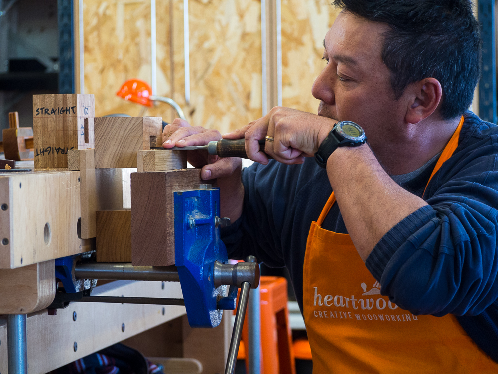 Doug cleaning up the mortise in his mallet head.