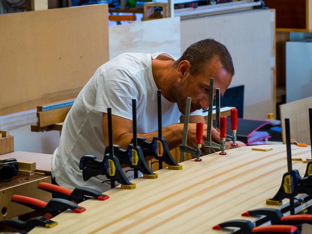 Phil's milestone, his surboard glue up.