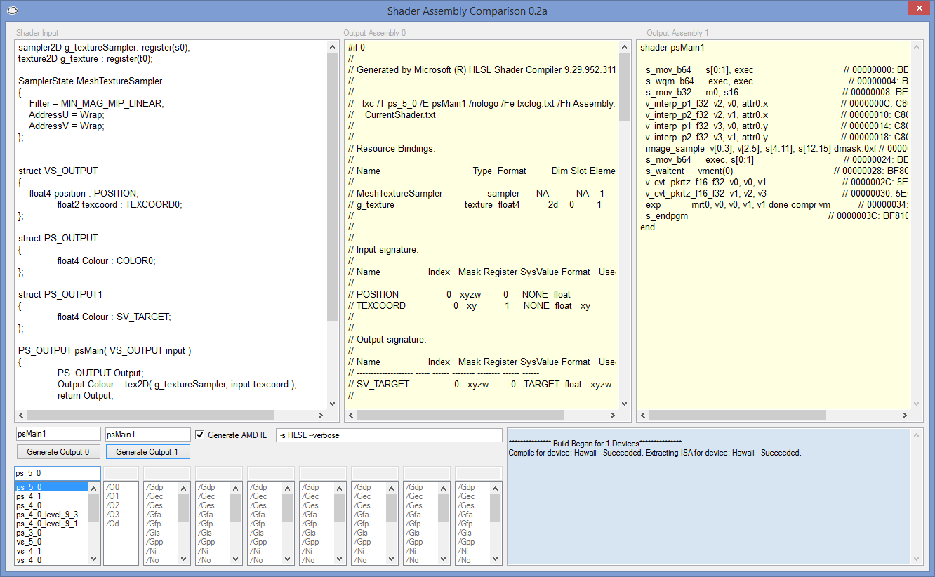 Showing the comparison between the generated DirectX ASM and AMD IL for PS_5_0