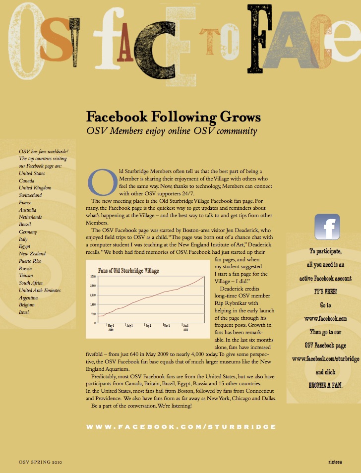 Lovely article in the Spring 2010 issue of the Old Sturbridge Village Visitor about the OSV Facebook page .
