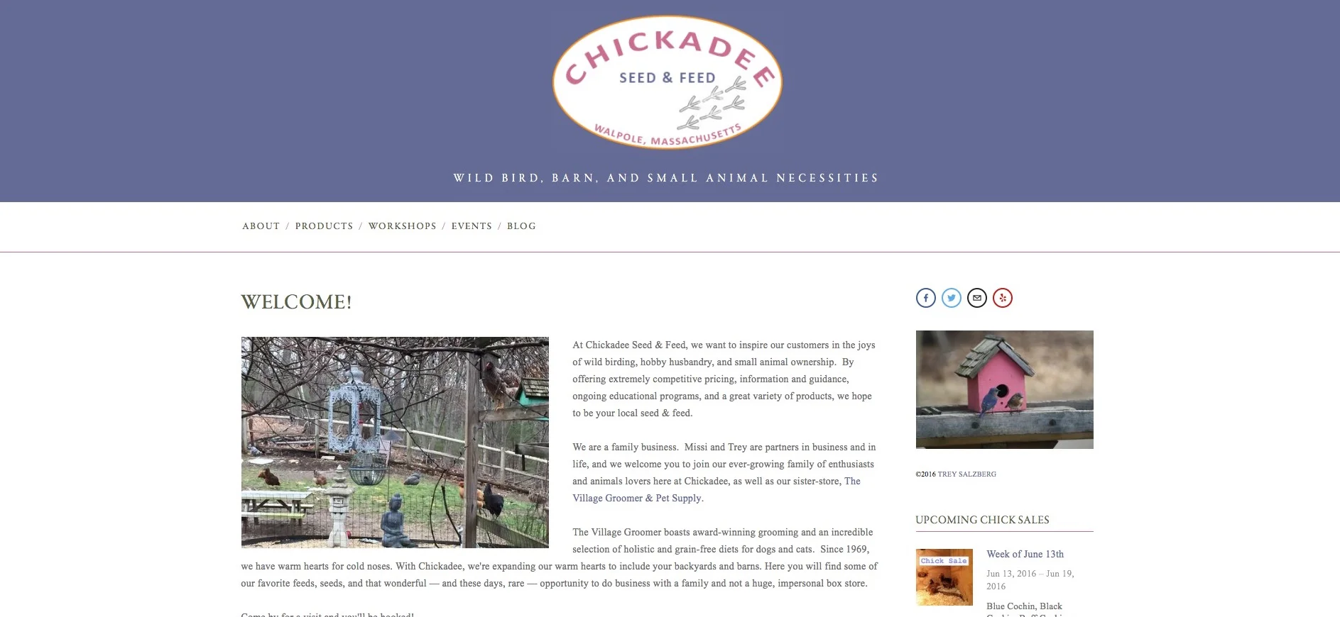 Chickadee Seed & Feed Owned by the Village Groomer family, Chickadee serves your backyard critter needs, with housing and grub for visiting birds and small farm animals.