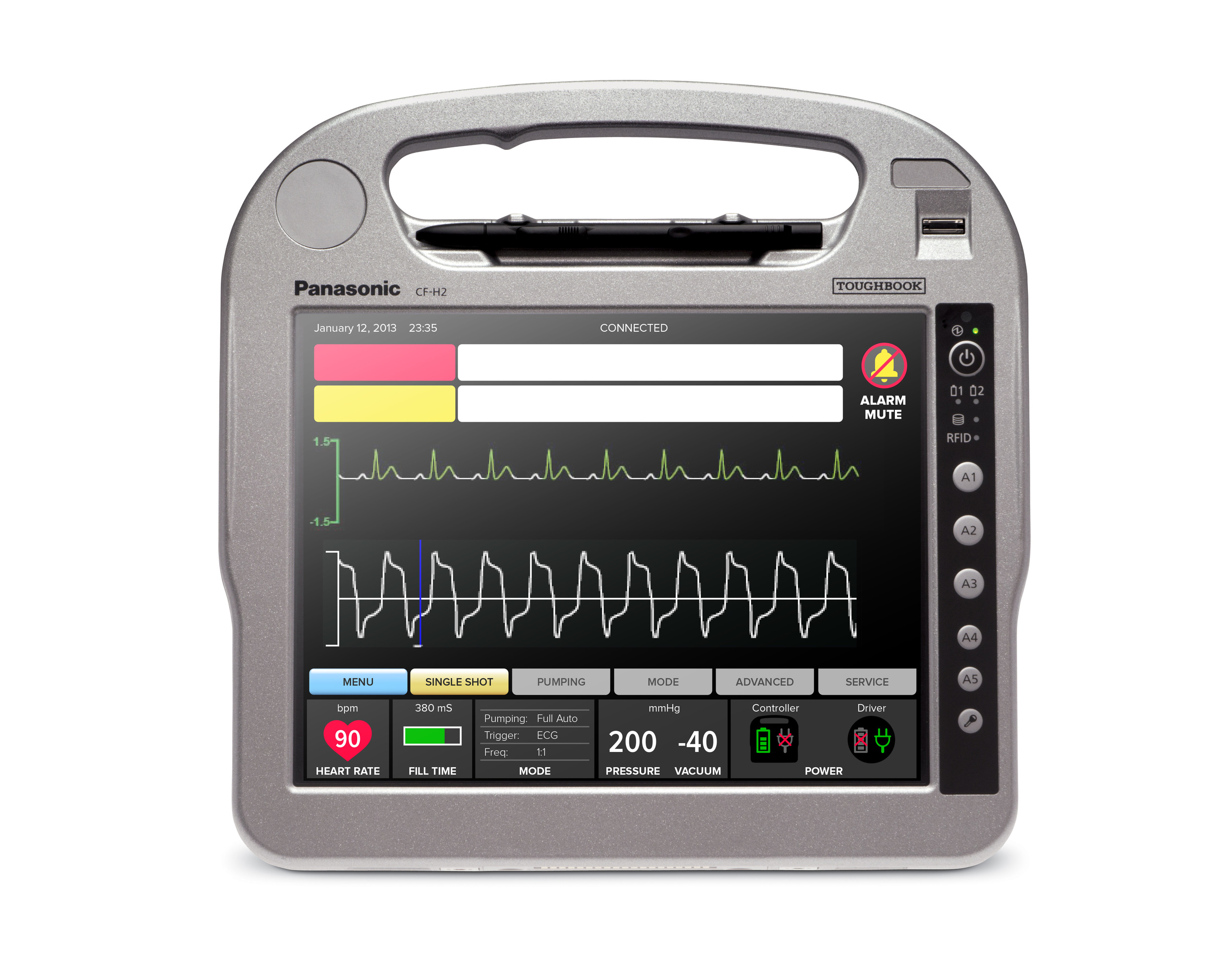 The Symphony device is a minimally invasive implantable heart pump designed to slow the progression of heart failure and help the heart heal. Because Symphony is primarily used in critical situations, the goal was to develop an interface that displayed all options and variables at a glance, allowing for quick adjustments as necessary.