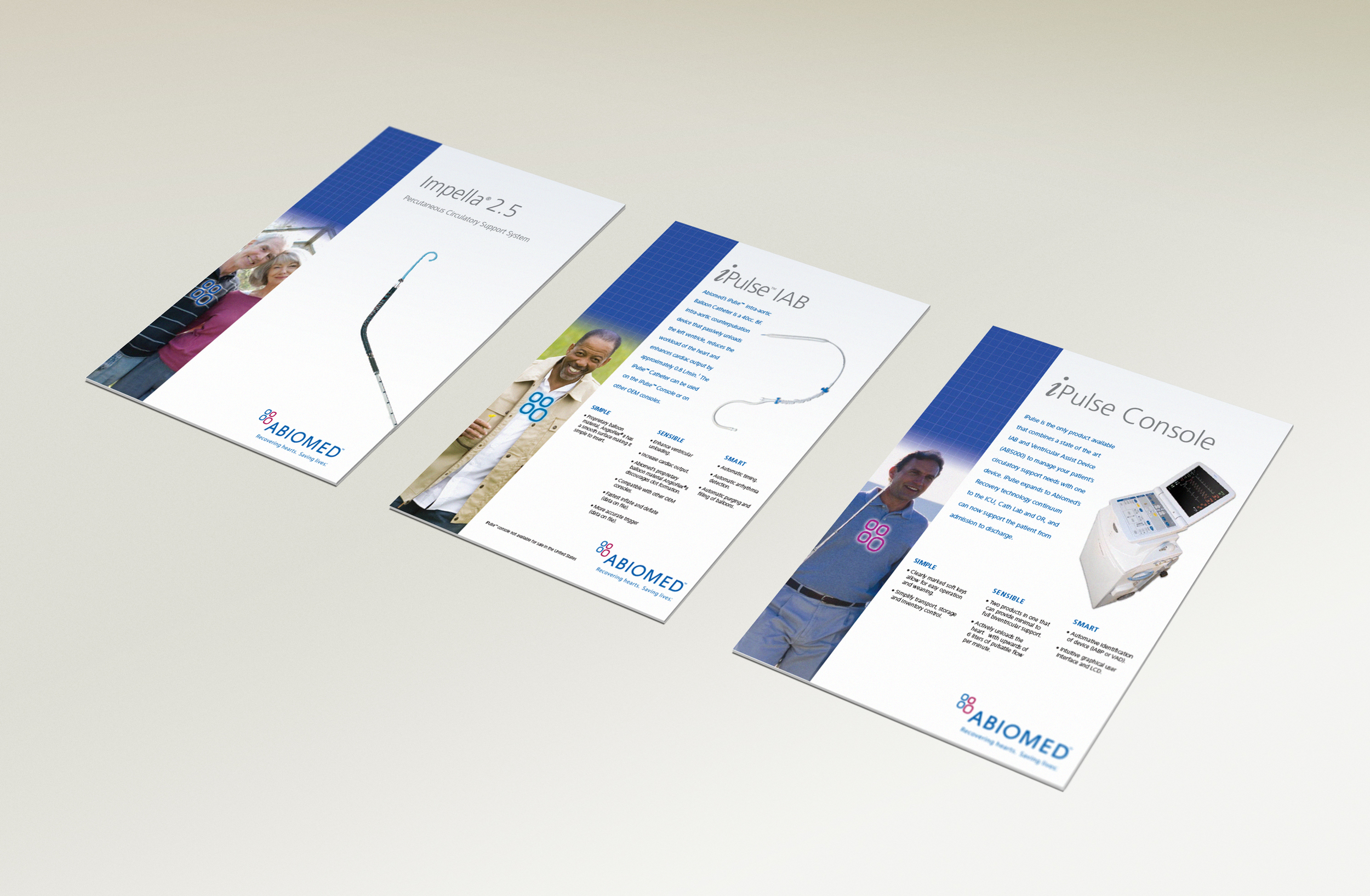 When it came to the visual identity, it was imperative for the brand to represent the beneficiaries of Abiomed's technology up front. As often as possible, actual patients whose lives were saved by Abiomed devices were featured. 