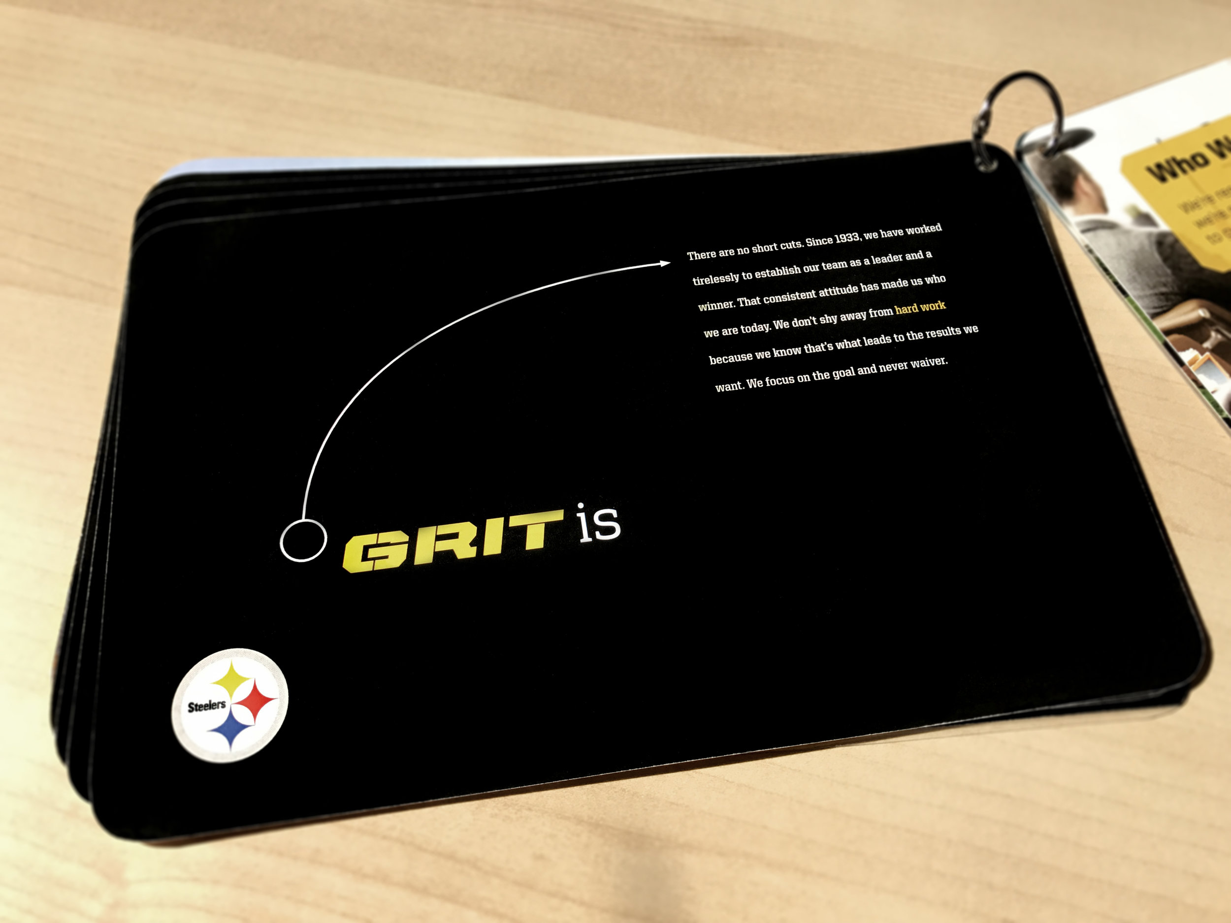  When the card is turned over, the user is presented with how the Steelers define that value. 