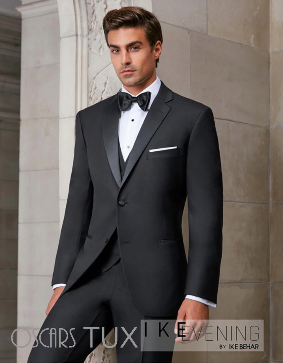 Black Satin Notch Two Button Single Breasted SLIM FIT  Designer: IKE BEHAR  
