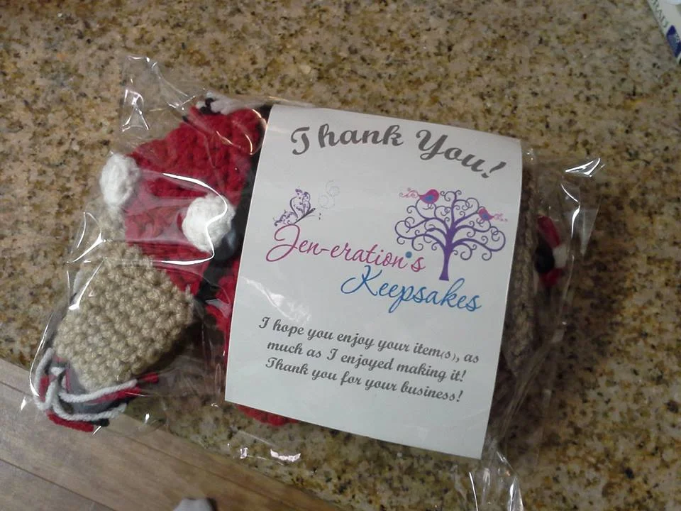 This is what a beanie from Jen-eration's Keepsakes looks like before opening it. As you can see she has put care into the packaging. 