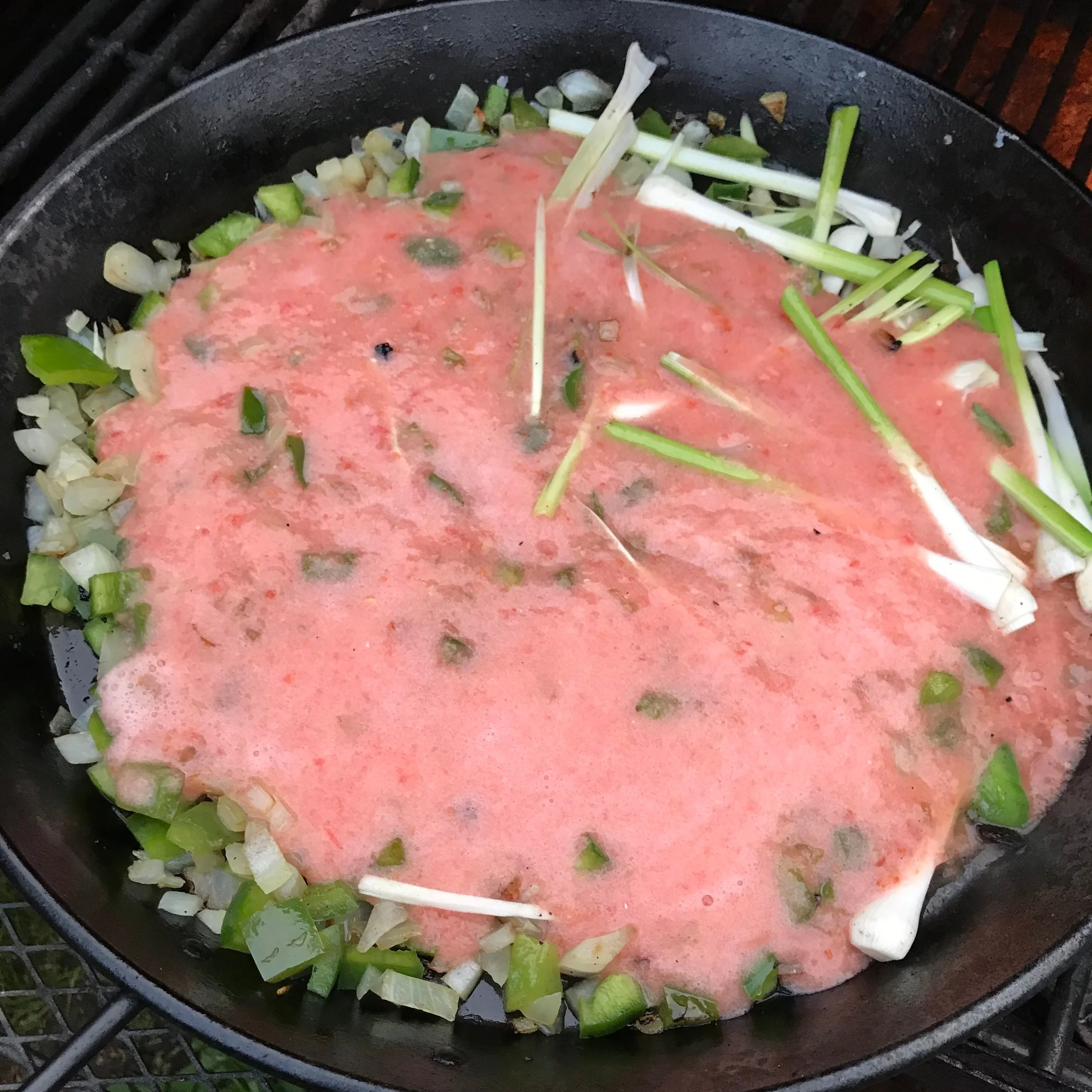 7. Add tomatoes whirled in the blender.