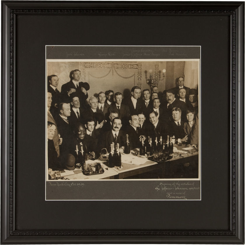 1909 Jack Johnson vs. Jim Jeffries Contract Signing Cabinet Photograph.