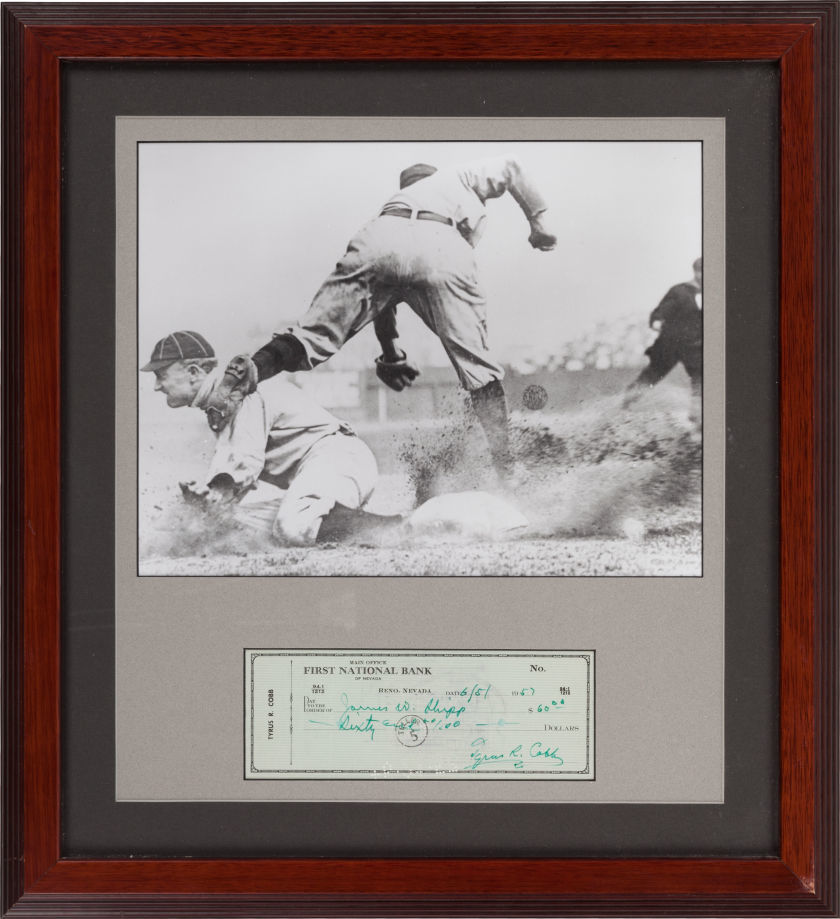 1957 Ty Cobb Signed Check Display.