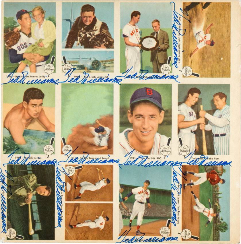 1959 Fleer Ted Williams Uncut Sheet Signed 12 Times.