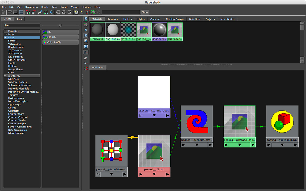 Hypershade en Maya mostrando como preparar el shader.