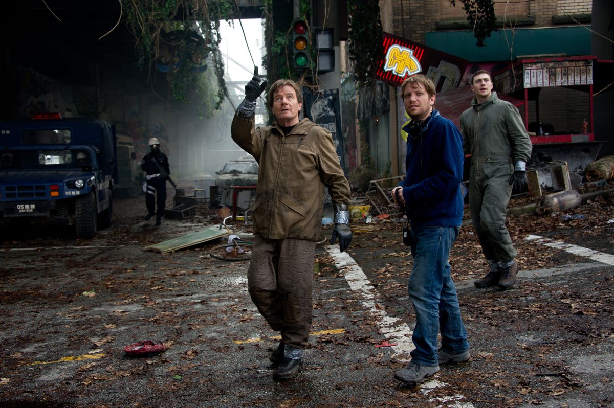 Bryan Cranston, Aaron Taylor-Johnson y Gareth Edwards.