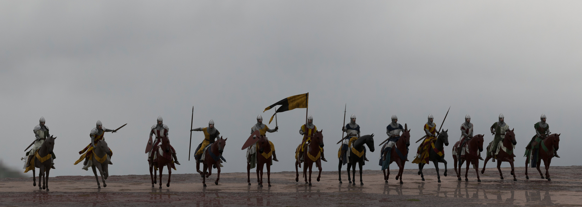 Personajes crowd a caballo.