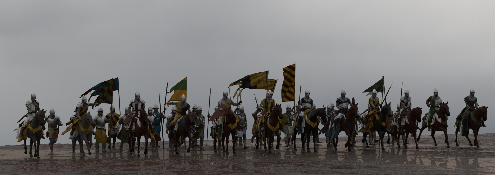Personajes crowd a caballo.