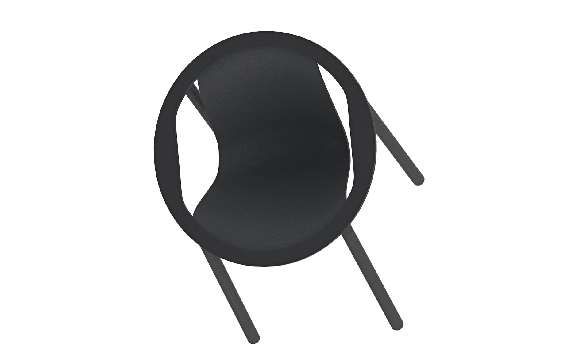 The principle is basic; a complex sit in a round simple frame and for legs organised around this merge. This construction based in periphery allows the stacking of 5 chairs. The shape is similar to a fibreglass hull such as the classic Eames chair.