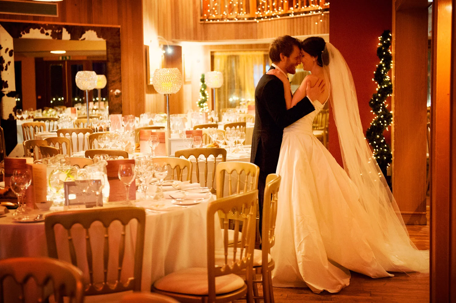 bride and groom in dining room wineport lodge athlone ireland wedding photography