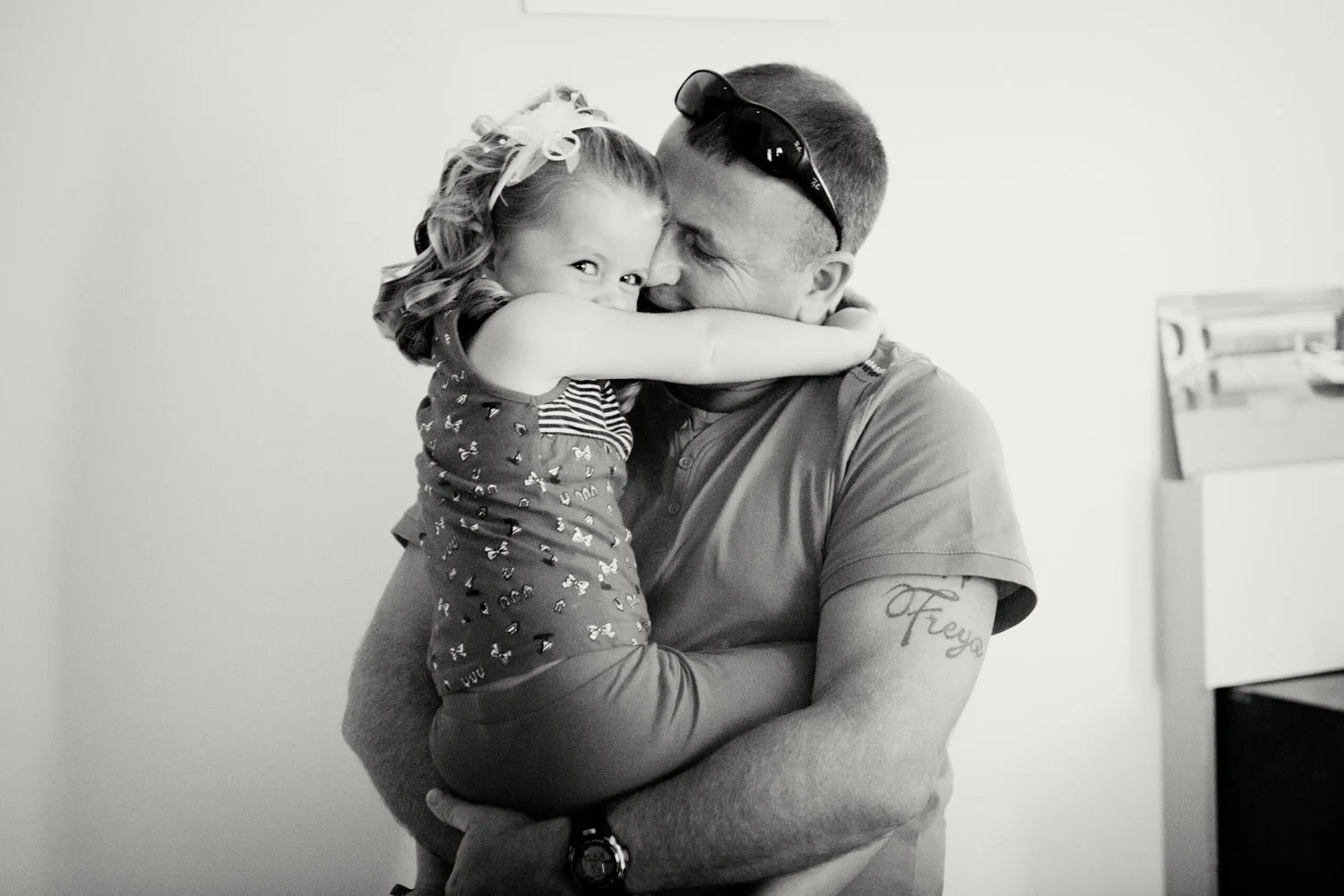 small girl hugs father cliff house hotel ardmore wexford Ireland Wedding Photography