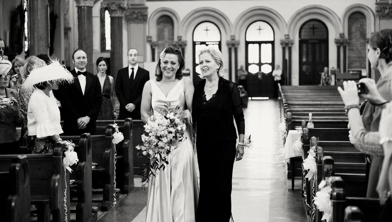 mother of bride giving away bride aisle mount argus church dublin Ireland Wedding Photography Irish wedding photographers