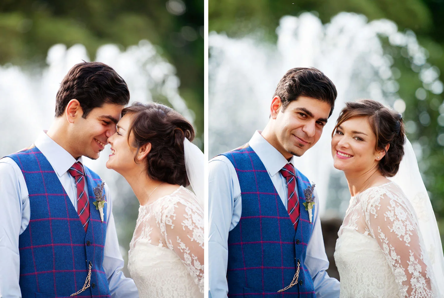 groom and bride by fountain in kilkenny castle gardens ireland wedding photography